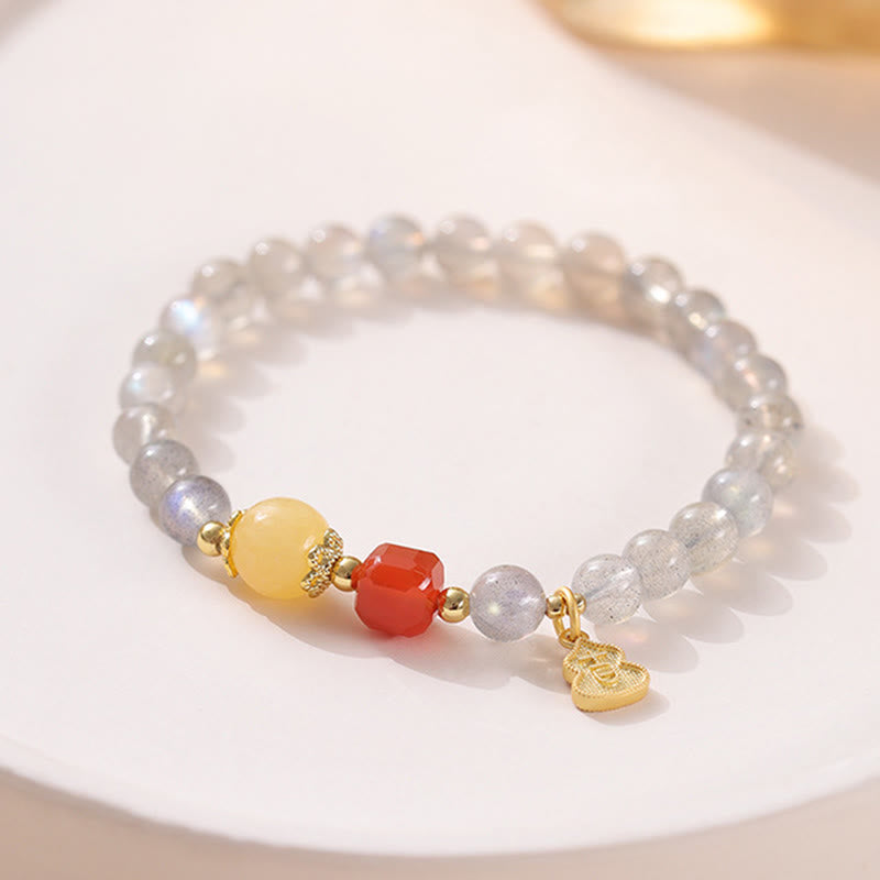 Braccialetto di charme Buddha Stones Natural Moonstone Lotus Love - Pietra di luna e agata rossa del sud (circonferenza del polso: 15-16 cm) - image 10