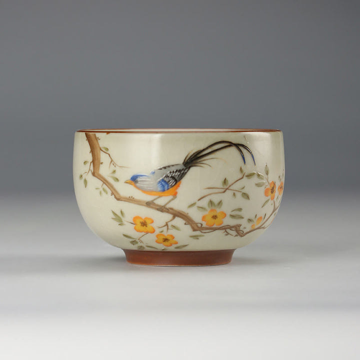 Buddha Stones Uccello sui rami Moneta di rame Tazza da tè Tazza da tè Kung Fu - Uccello 8cm*6cm*160ml - image 0