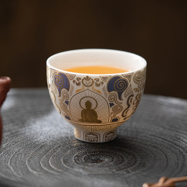 Buddha Stones Thangka bianco Buddha Nuvole di buon auspicio Tazza da tè Tazza da tè Kung Fu - image 5