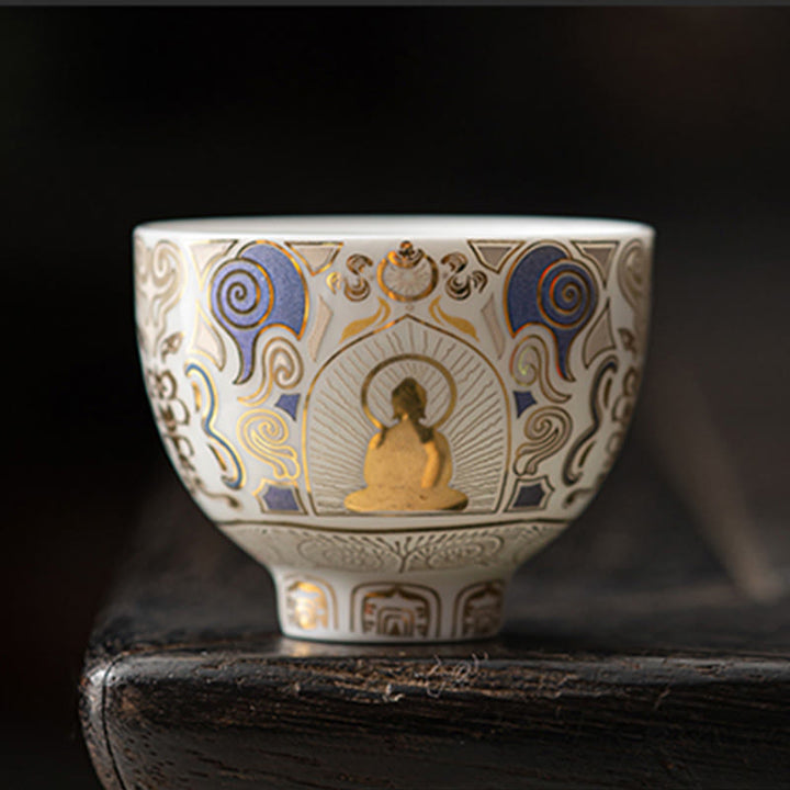 Buddha Stones Thangka bianco Buddha Nuvole di buon auspicio Tazza da tè Tazza da tè Kung Fu - image 1