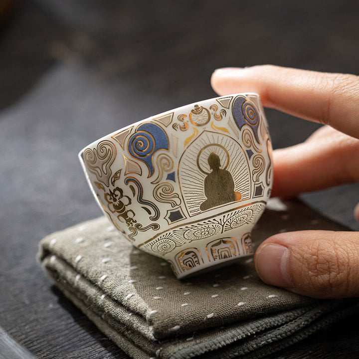 Buddha Stones Thangka bianco Buddha Nuvole di buon auspicio Tazza da tè Tazza da tè Kung Fu - image 4