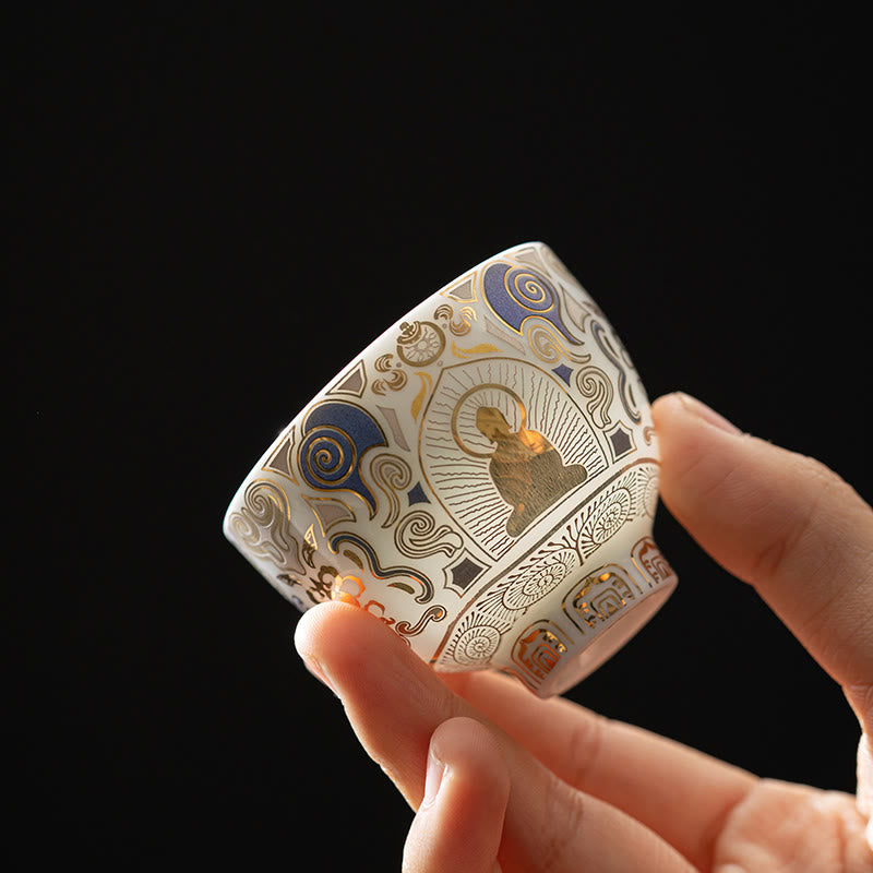 Buddha Stones Thangka bianco Buddha Nuvole di buon auspicio Tazza da tè Tazza da tè Kung Fu - Modello Buddha 5,3 cm * 4,3 cm * 40 ml - image 0