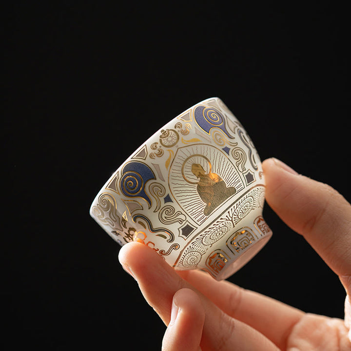 Buddha Stones Thangka bianco Buddha Nuvole di buon auspicio Tazza da tè Tazza da tè Kung Fu - Modello Buddha 5,3 cm * 4,3 cm * 40 ml - image 0