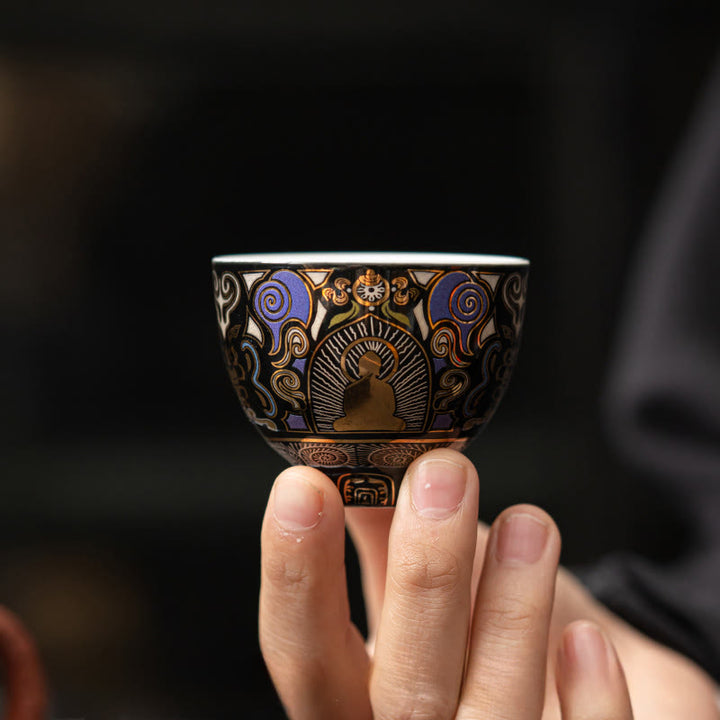 Buddha Stones Thangka nero Buddha Nuvole di buon auspicio Tazza da tè Tazza da tè Kung Fu - image 7