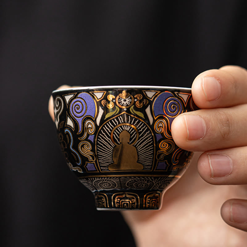 Buddha Stones Thangka nero Buddha Nuvole di buon auspicio Tazza da tè Tazza da tè Kung Fu - image 2