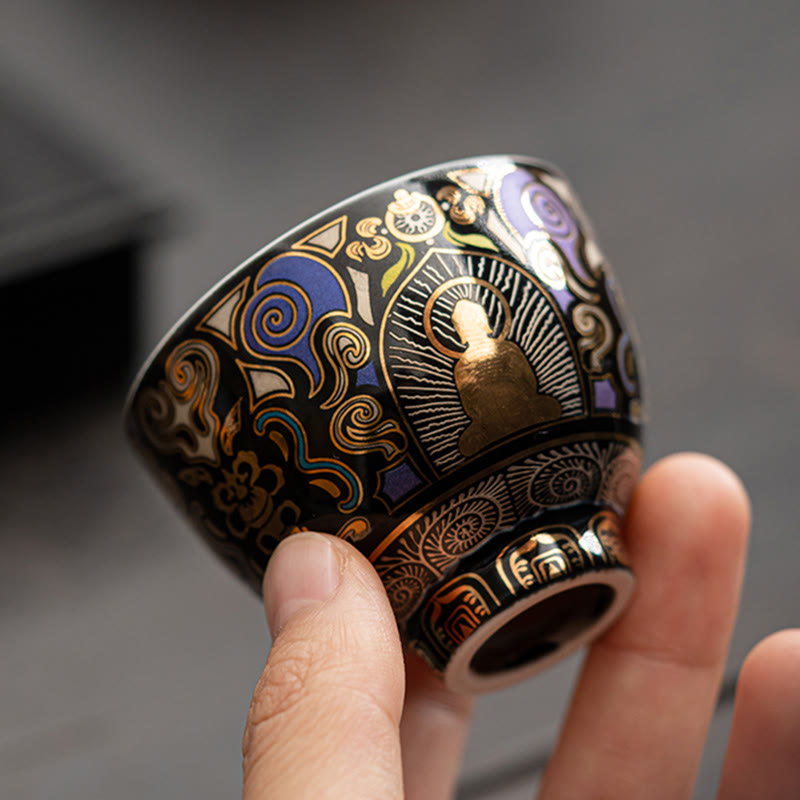 Buddha Stones Thangka nero Buddha Nuvole di buon auspicio Tazza da tè Tazza da tè Kung Fu - image 4