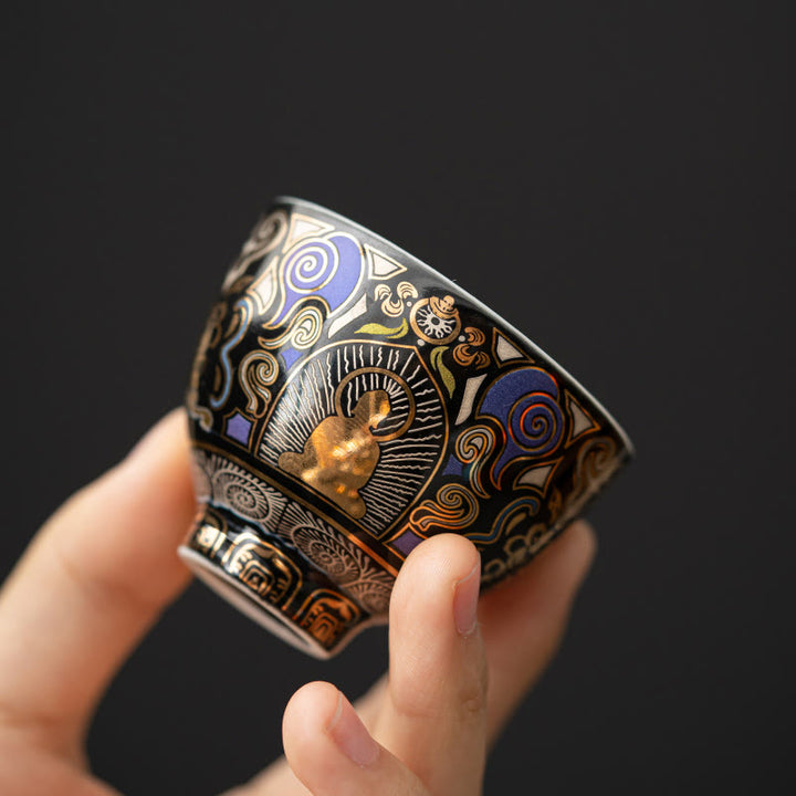 Buddha Stones Thangka nero Buddha Nuvole di buon auspicio Tazza da tè Tazza da tè Kung Fu - Modello Buddha 5,3 cm * 4,3 cm * 40 ml - image 0