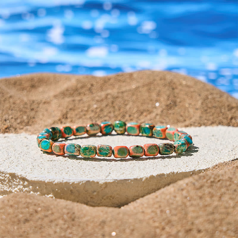 Bracciale antistress con perline ovali e quadrate in pietra dell'imperatore naturale colorato Buddha Stones - image 2