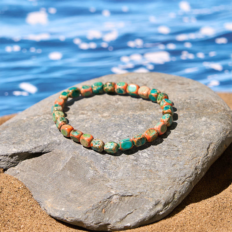 Bracciale antistress con perline ovali e quadrate in pietra dell'imperatore naturale colorato Buddha Stones - image 1