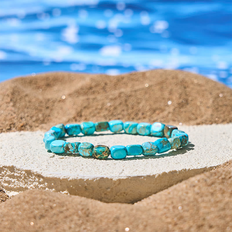 Bracciale antistress con perline ovali e quadrate in pietra dell'imperatore naturale colorato Buddha Stones - image 5