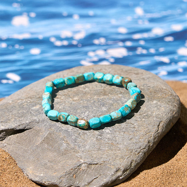 Bracciale antistress con perline ovali e quadrate in pietra dell'imperatore naturale colorato Buddha Stones - image 4