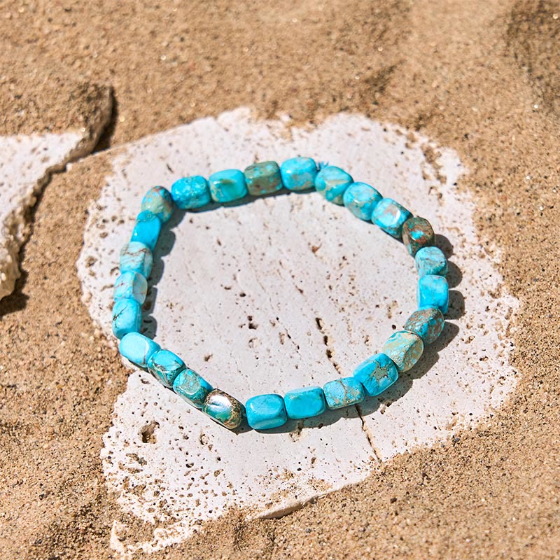 Bracciale antistress con perline ovali e quadrate in pietra dell'imperatore naturale colorato Buddha Stones - Pietra dell'Imperatore azzurra (circonferenza del polso: 15-17 cm) - image 3