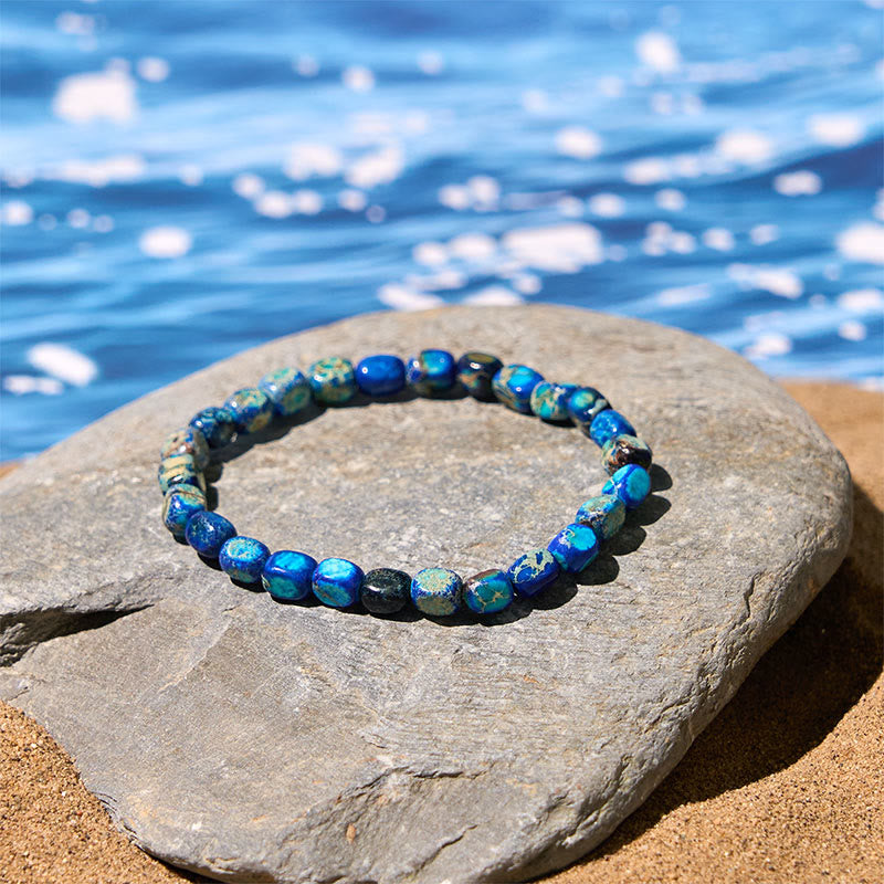 Bracciale antistress con perline ovali e quadrate in pietra dell'imperatore naturale colorato Buddha Stones - image 7