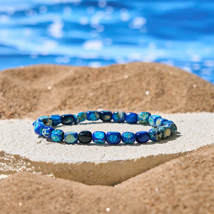 Bracciale antistress con perline ovali e quadrate in pietra dell'imperatore naturale colorato Buddha Stones - image 8