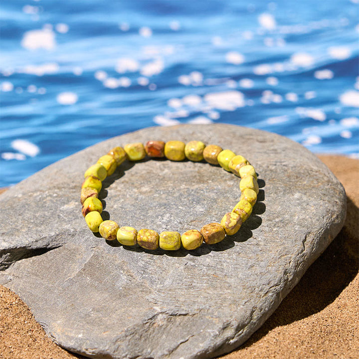 Bracciale antistress con perline ovali e quadrate in pietra dell'imperatore naturale colorato Buddha Stones - image 11