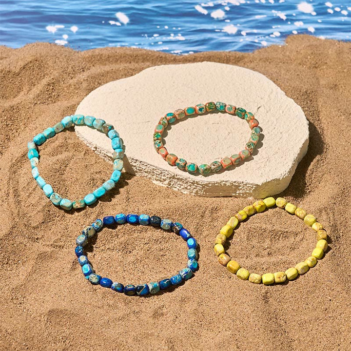 Bracciale antistress con perline ovali e quadrate in pietra dell'imperatore naturale colorato Buddha Stones - image 14