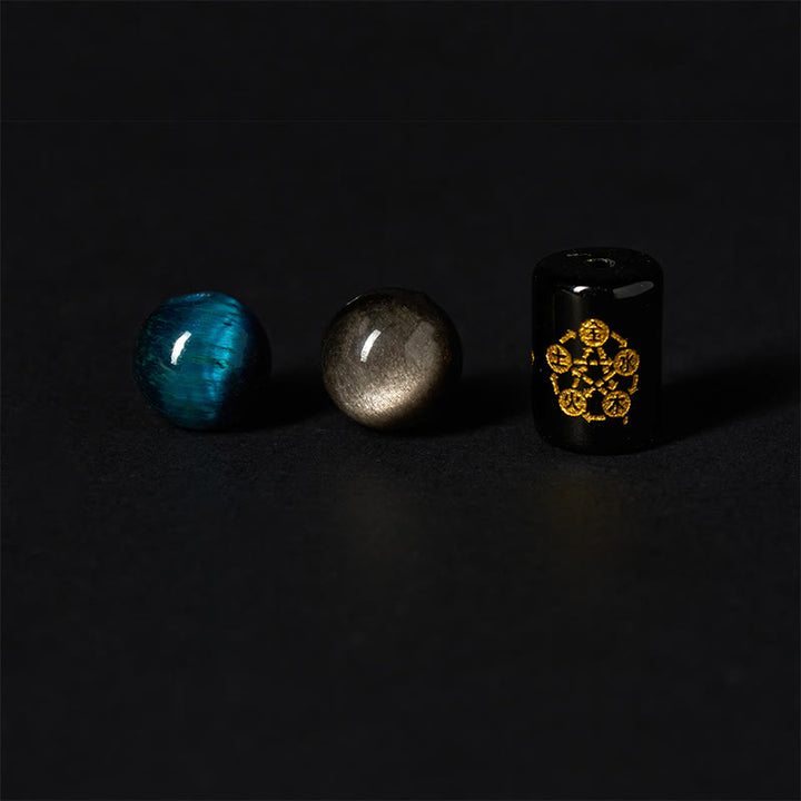 Bracciale di protezione dei cinque elementi in onice nero, ossidiana blu, occhio di tigre blu e Buddha Stones - image 7
