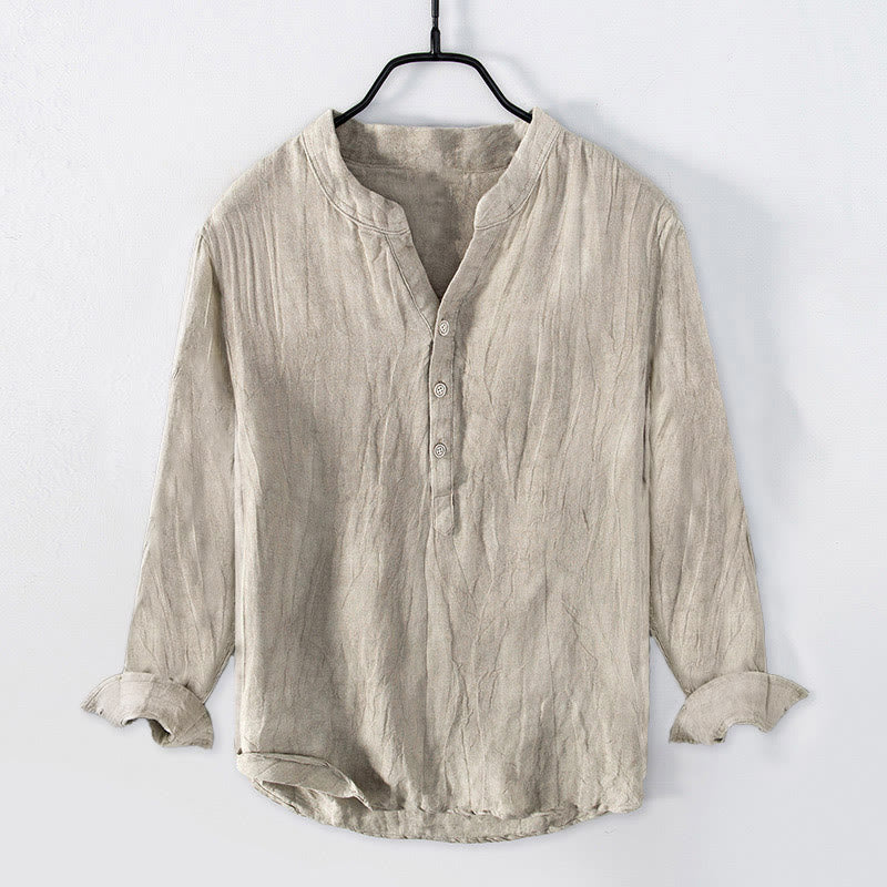 Camicia a maniche lunghe con bottoni a tinta unita in cotone e lino, abbigliamento da uomo Buddha Stones - Biancheria - US/UK/AU50, EU60 (5XL) - image 16