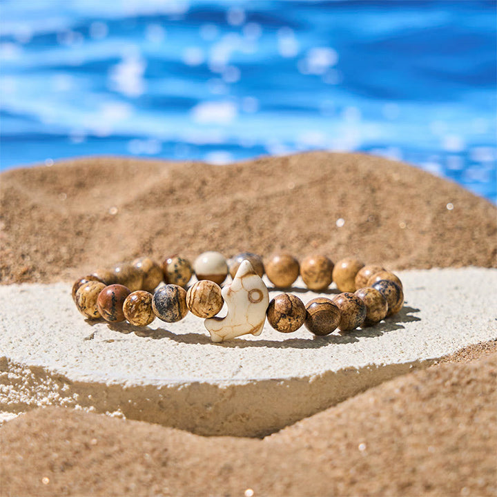 Buddha Stones Pietre naturali varie Bracciale dell'equilibrio spirituale delfino - Diaspro dipinto (circonferenza del polso: 15-18 cm) - image 0