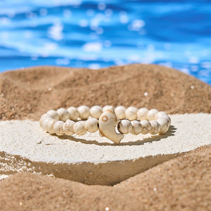 Buddha Stones Pietre naturali varie Bracciale dell'equilibrio spirituale delfino - Turchese bianco (circonferenza polso: 15-18 cm) - image 4