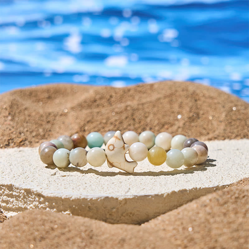 Buddha Stones Pietre naturali varie Bracciale dell'equilibrio spirituale delfino - Amazzonite (circonferenza del polso: 15-18 cm) - image 8