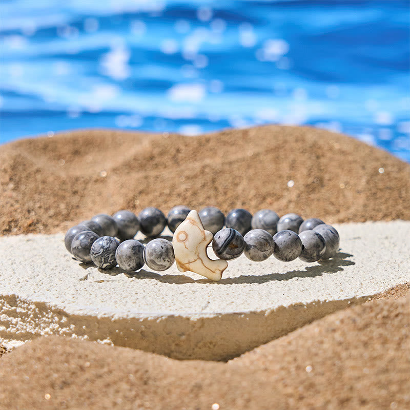 Buddha Stones Pietre naturali varie Bracciale dell'equilibrio spirituale delfino - Diaspro grigio (circonferenza del polso: 15-18 cm) - image 16