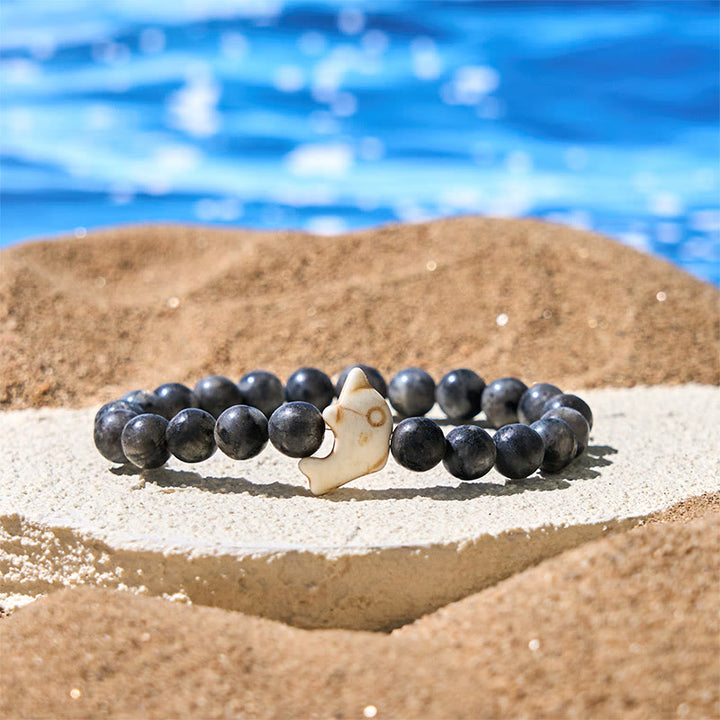 Buddha Stones Pietre naturali varie Bracciale dell'equilibrio spirituale delfino - Pietra glitterata nera (circonferenza polso: 15-18 cm) - image 20