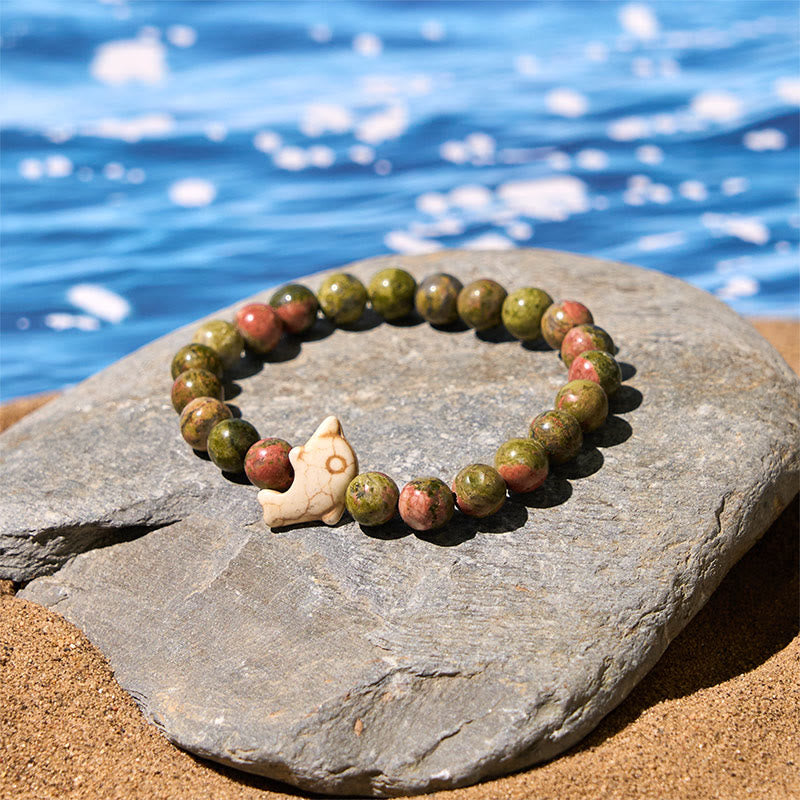 Buddha Stones Pietre naturali varie Bracciale dell'equilibrio spirituale delfino - image 26