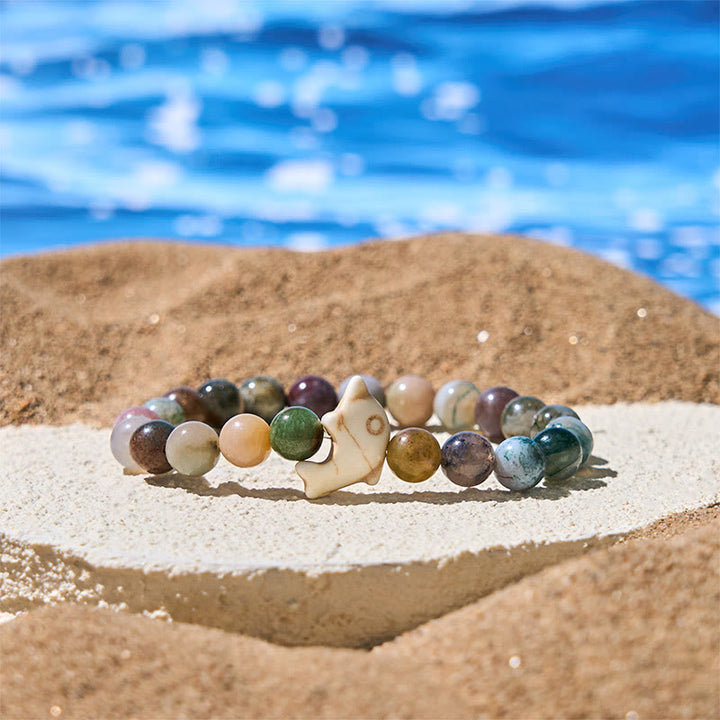 Buddha Stones Pietre naturali varie Bracciale dell'equilibrio spirituale delfino - Agata indiana (circonferenza del polso: 15-18 cm) - image 28