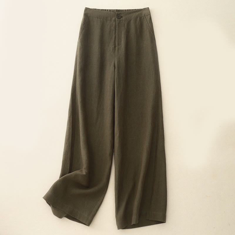 Pantaloni larghi da donna in cotone e lino, casual e semplici, con elastico in vita e tasche, modello Buddha Stones - Oliva - US8-10, UK/AU12-14, EU40-42 (2XL) - image 1