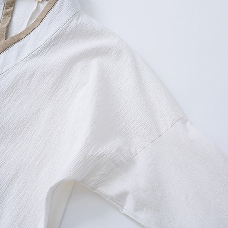 Camicia da uomo in cotone e lino con maniche lunghe e lacci, stile vintage, motivo Buddha Stones - image 3