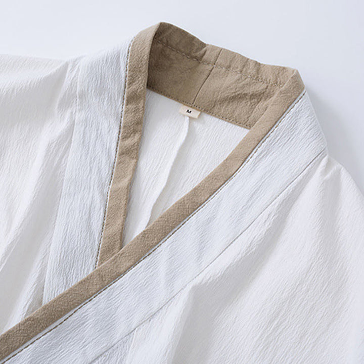Camicia da uomo in cotone e lino con maniche lunghe e lacci, stile vintage, motivo Buddha Stones - image 2
