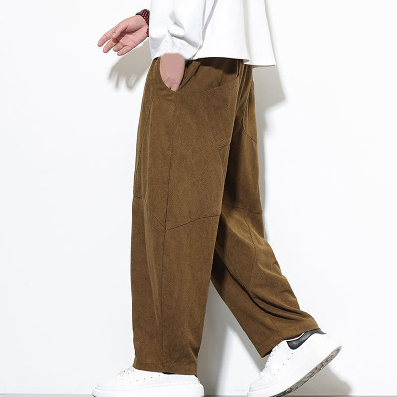 Pantaloni harem da uomo in velluto a coste di cotone con tasche e coulisse in tinta unita con motivo Buddha Stones - image 36