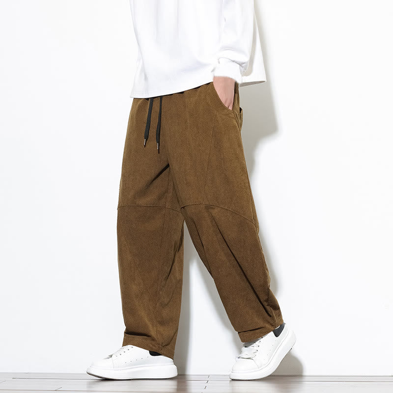 Pantaloni harem da uomo in velluto a coste di cotone con tasche e coulisse in tinta unita con motivo Buddha Stones - image 34