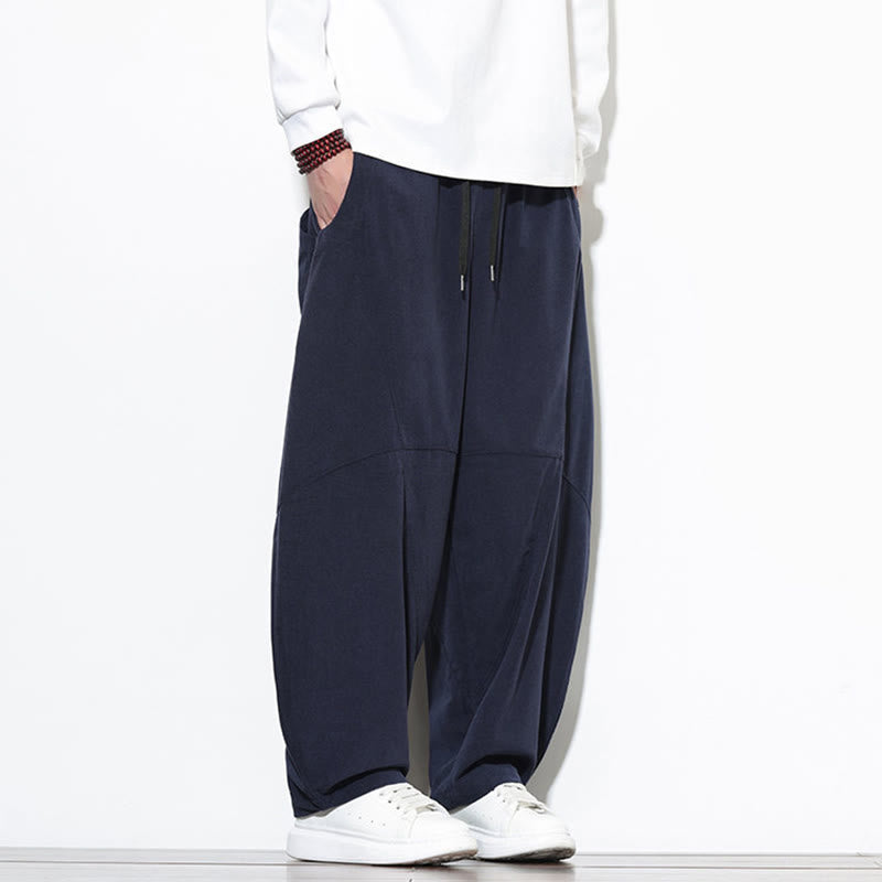 Pantaloni harem da uomo in velluto a coste di cotone con tasche e coulisse in tinta unita con motivo Buddha Stones - image 4