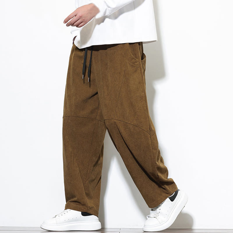 Pantaloni harem da uomo in velluto a coste di cotone con tasche e coulisse in tinta unita con motivo Buddha Stones - image 31