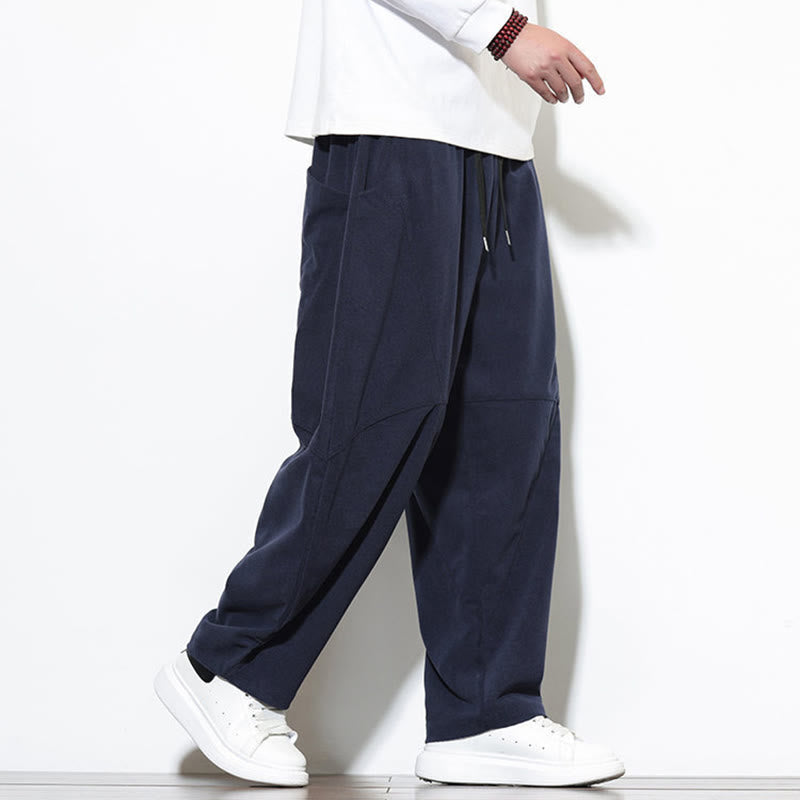 Pantaloni harem da uomo in velluto a coste di cotone con tasche e coulisse in tinta unita con motivo Buddha Stones - image 7