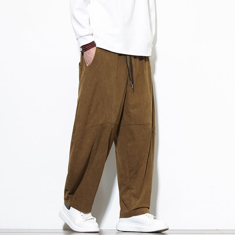 Pantaloni harem da uomo in velluto a coste di cotone con tasche e coulisse in tinta unita con motivo Buddha Stones - image 35