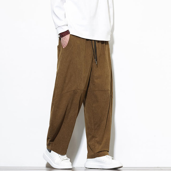 Pantaloni harem da uomo in velluto a coste di cotone con tasche e coulisse in tinta unita con motivo Buddha Stones - image 35