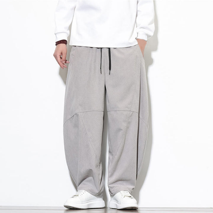 Pantaloni harem da uomo in velluto a coste di cotone con tasche e coulisse in tinta unita con motivo Buddha Stones - Grigio chiaro - US/UK/AU46, EU56 (5XL) - image 8