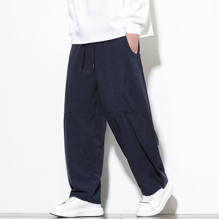 Pantaloni harem da uomo in velluto a coste di cotone con tasche e coulisse in tinta unita con motivo Buddha Stones - image 3