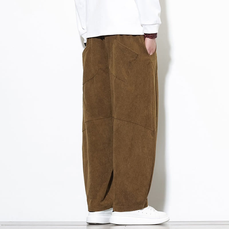 Pantaloni harem da uomo in velluto a coste di cotone con tasche e coulisse in tinta unita con motivo Buddha Stones - image 33