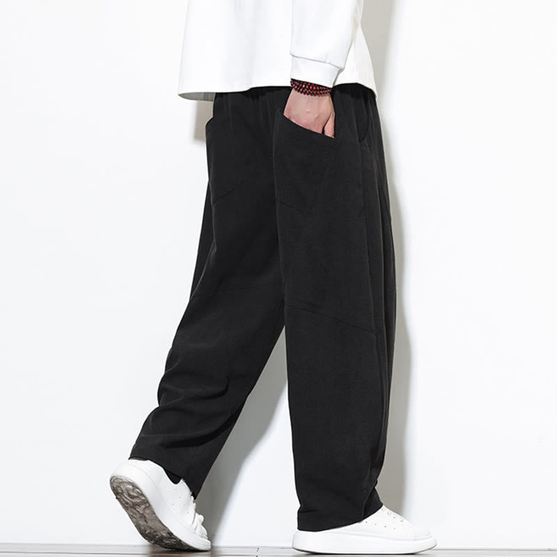 Pantaloni harem da uomo in velluto a coste di cotone con tasche e coulisse in tinta unita con motivo Buddha Stones - image 24