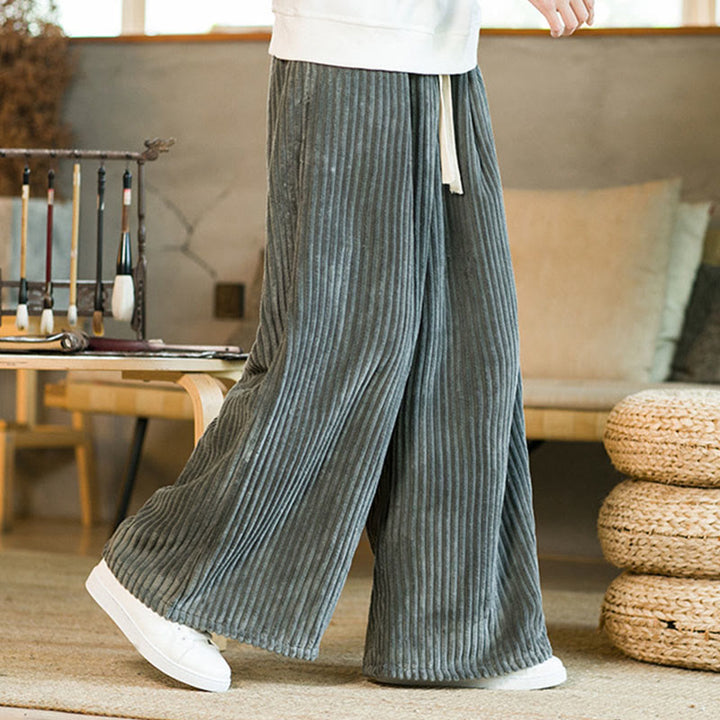 Pantaloni da uomo in velluto a coste di cotone a gamba larga con coulisse e tasche Buddha Stones Commute - image 21