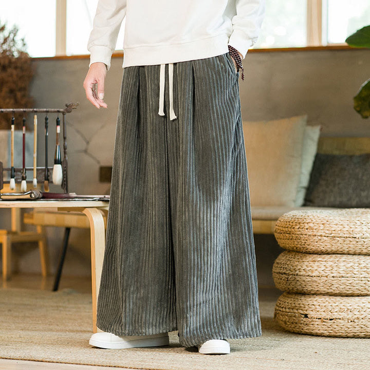 Pantaloni da uomo in velluto a coste di cotone a gamba larga con coulisse e tasche Buddha Stones Commute - Grigio ardesia - US/UK/AU46, EU56 (5XL) - image 18