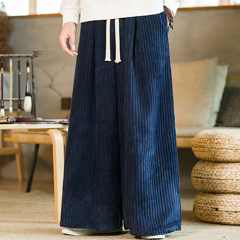 Pantaloni da uomo in velluto a coste di cotone a gamba larga con coulisse e tasche Buddha Stones Commute - image 17