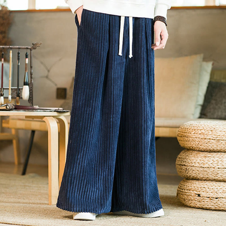 Pantaloni da uomo in velluto a coste di cotone a gamba larga con coulisse e tasche Buddha Stones Commute - image 16