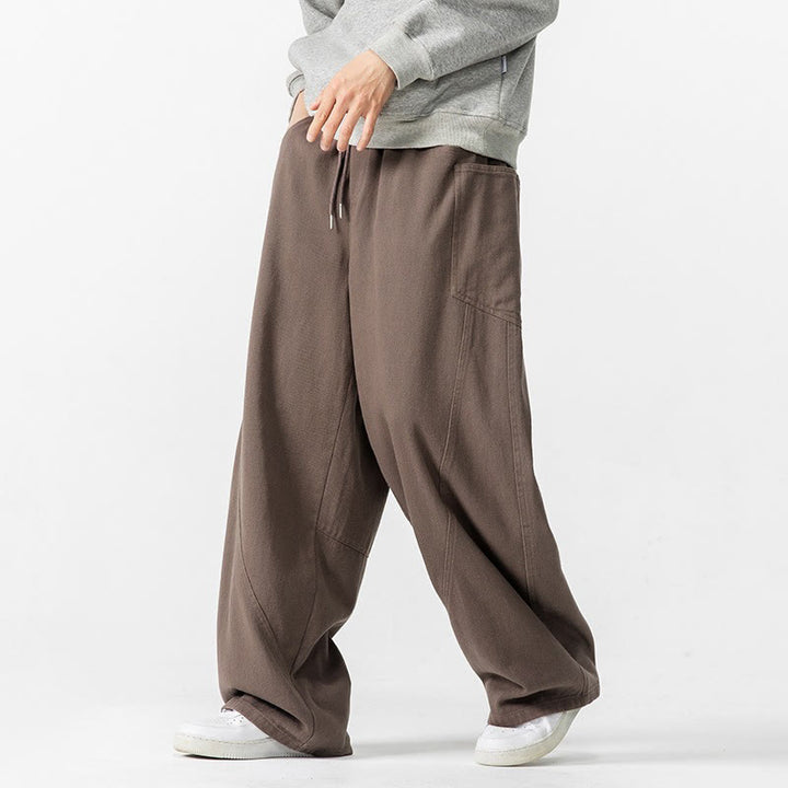 Pantaloni da uomo in cotone con coulisse e tasche, Buddha Stones Fall Pure Color - Siena - US/UK/AU46, EU56 (5XL) - image 0