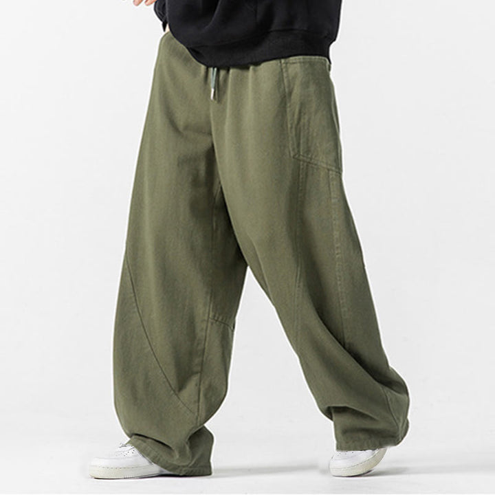 Pantaloni da uomo in cotone con coulisse e tasche, Buddha Stones Fall Pure Color - image 9