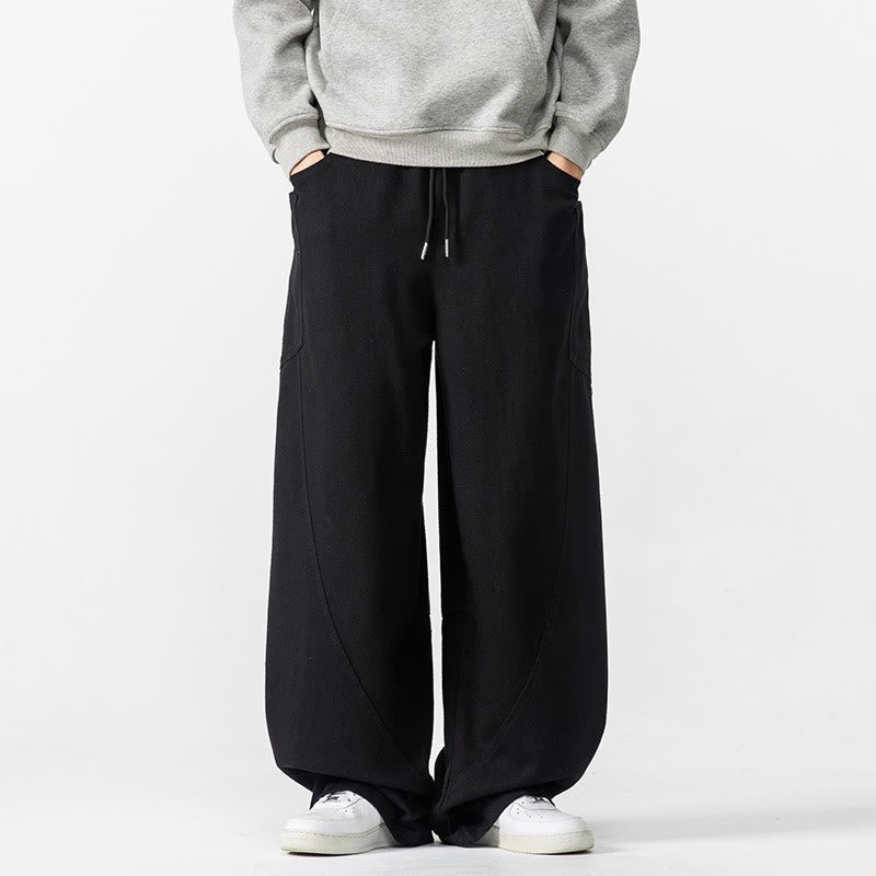 Pantaloni da uomo in cotone con coulisse e tasche, Buddha Stones Fall Pure Color - Nero - US/UK/AU46, EU56 (5XL) - image 25